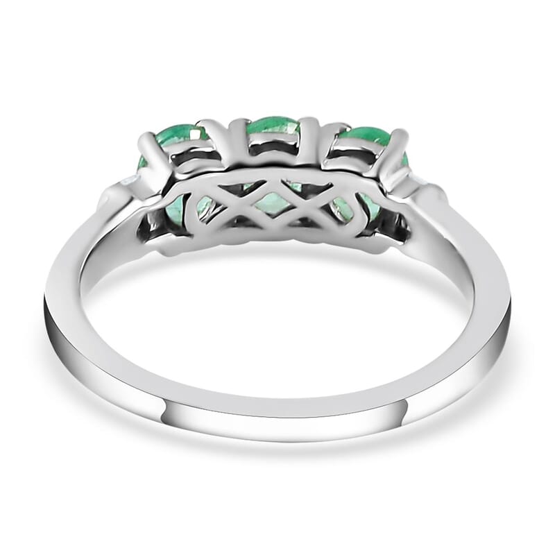 Ethiopian Emerald and Diamond Trilogy Ring in Platinum Over Sterling Silver (Size 10.0) 1.10 ctw