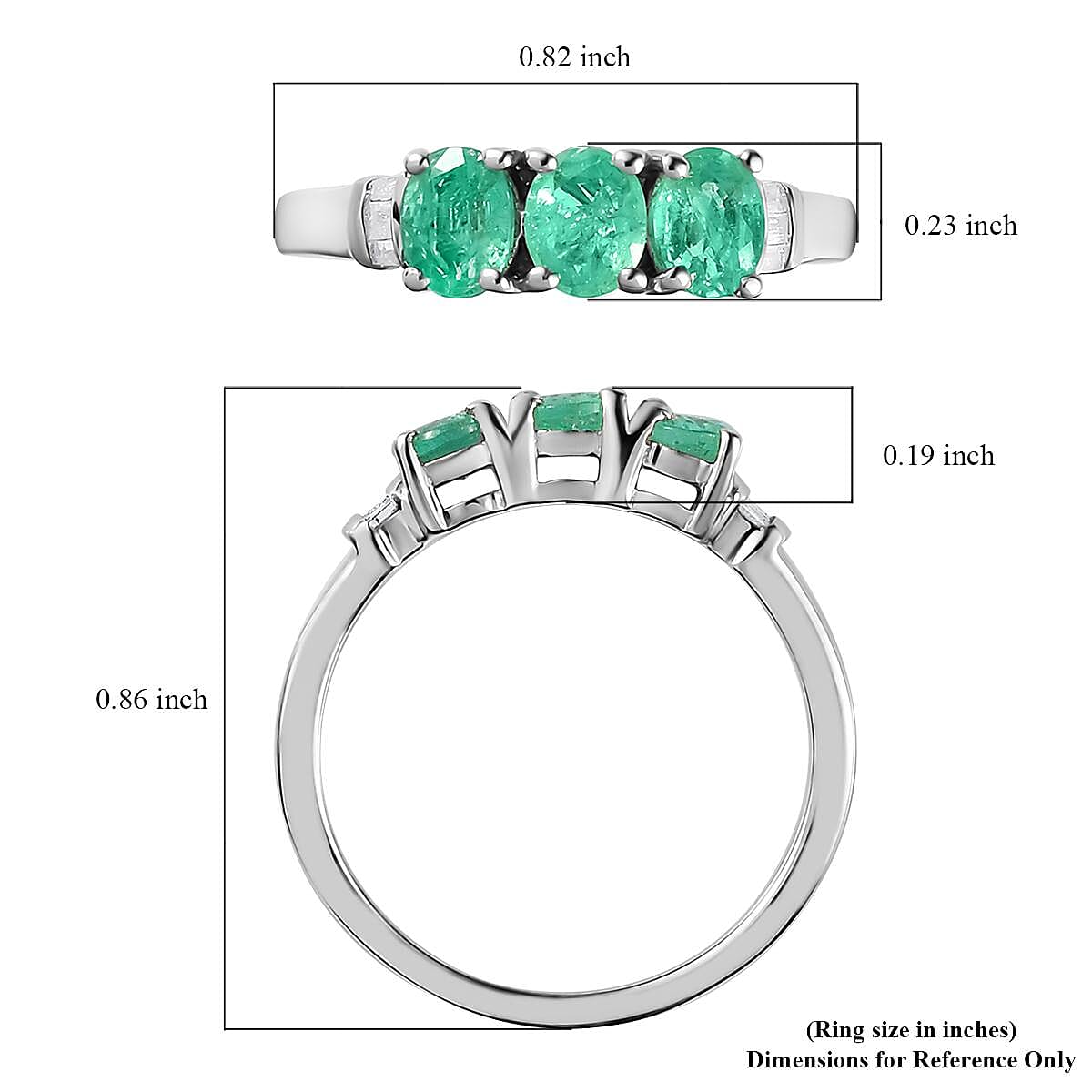 Ethiopian Emerald and Diamond Trilogy Ring in Platinum Over Sterling Silver (Size 10.0) 1.10 ctw