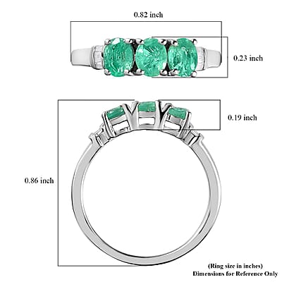 Ethiopian Emerald and Diamond Trilogy Ring in Platinum Over Sterling Silver (Size 10.0) 1.10 ctw
