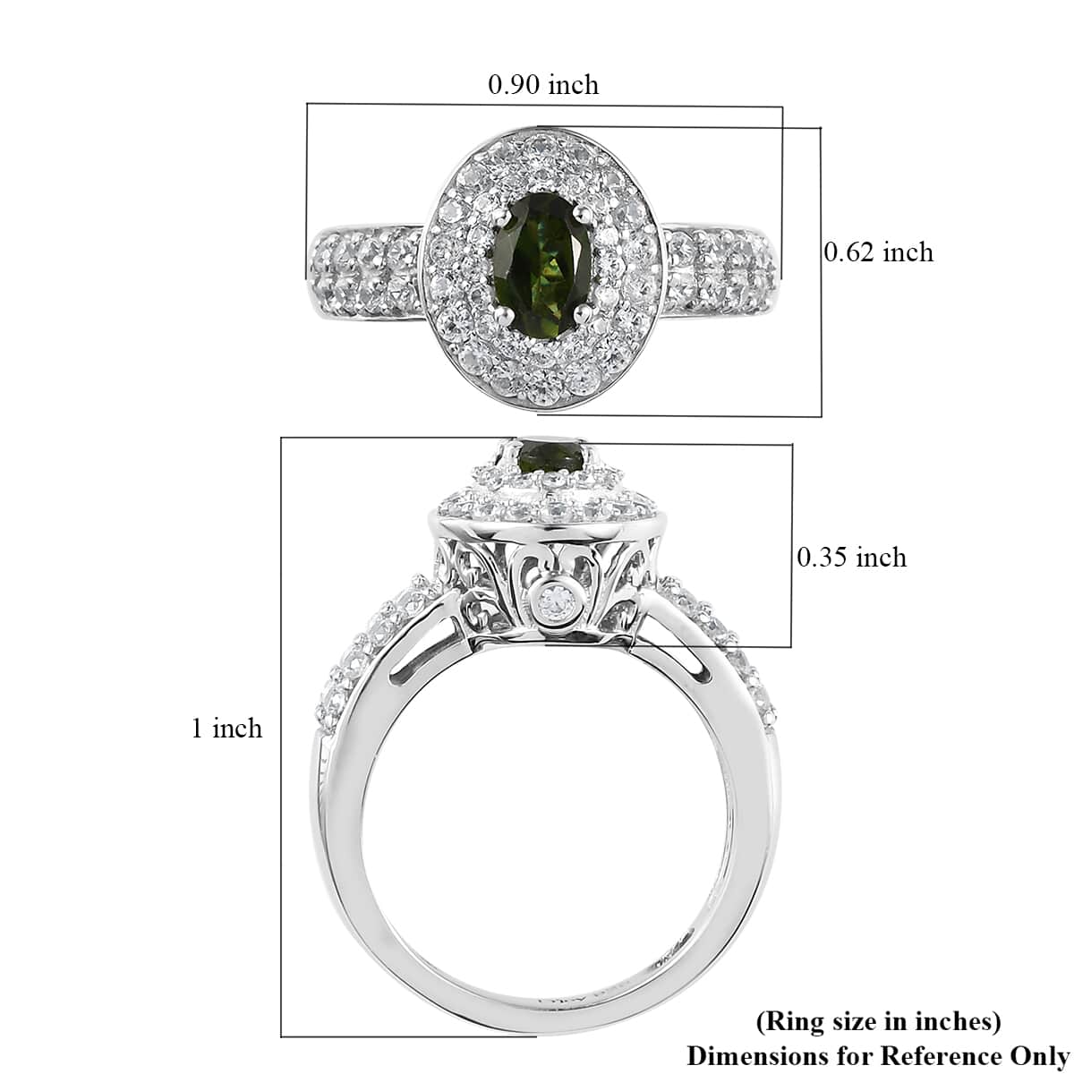 Premium Tanzanian Natural Chrome Tourmaline and Natural White Zircon Double Halo Ring in Platinum Over Sterling Silver (Size 10.0) 1.10 ctw image number 5