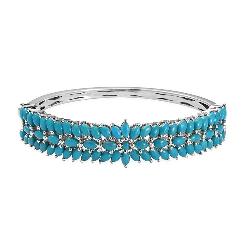 Sleeping Beauty Turquoise 9.15 ctw Bracelet, Sterling Silver Bangle Bracelet, Floral Bracelet, Silver Jewelry For Her (6.50 In)