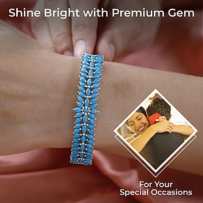 Sleeping Beauty Turquoise 9.15 ctw Bracelet, Sterling Silver Bangle Bracelet, Floral Bracelet, Silver Jewelry For Her (6.50 In)