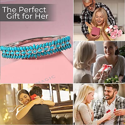 Sleeping Beauty Turquoise 9.15 ctw Bracelet, Sterling Silver Bangle Bracelet, Floral Bracelet, Silver Jewelry For Her (6.50 In)