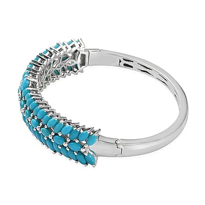 Sleeping Beauty Turquoise 9.15 ctw Bracelet, Sterling Silver Bangle Bracelet, Floral Bracelet, Silver Jewelry For Her (6.50 In)