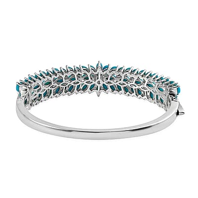 Sleeping Beauty Turquoise 9.15 ctw Bracelet, Sterling Silver Bangle Bracelet, Floral Bracelet, Silver Jewelry For Her (6.50 In)