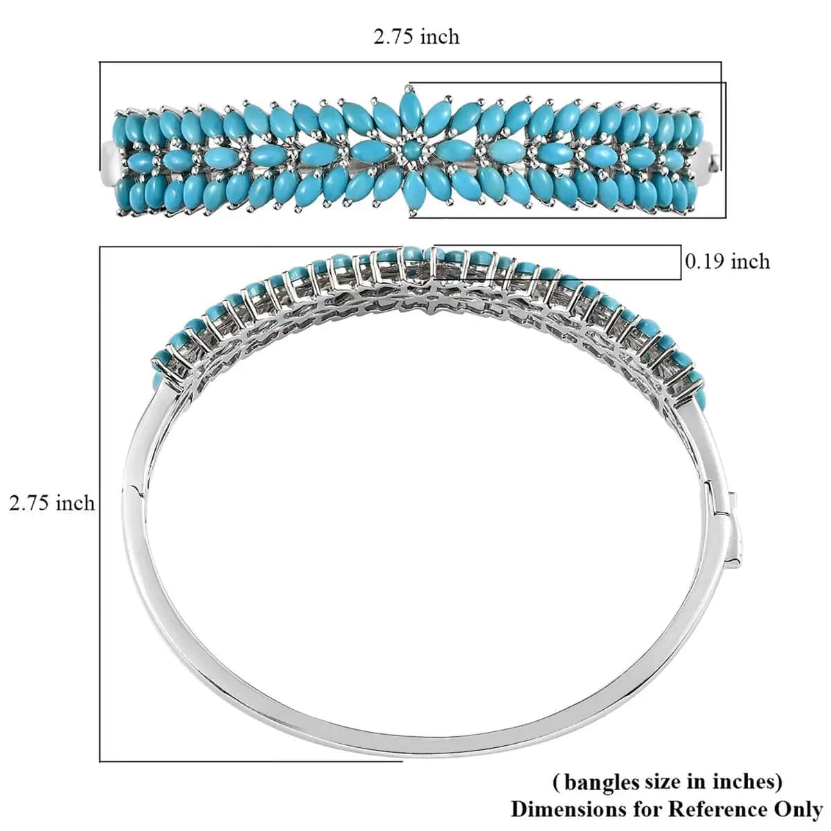 Doorbuster American Natural Sleeping Beauty Turquoise Bangle Bracelet in Platinum Over Sterling Silver (6.50 In) 21 Grams 9.15 ctw image number 6