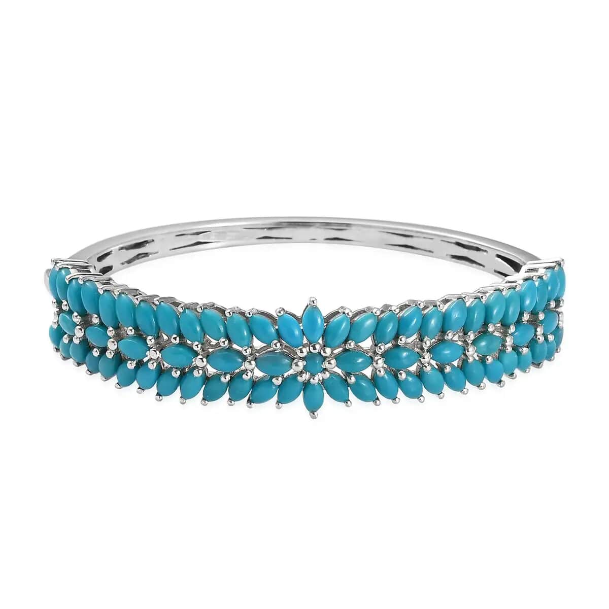 Sleeping Beauty Turquoise Bracelet, Sterling Silver Bangle Bracelet, Floral Bracelet, Silver Jewelry For Her (7.25 In) 9.15 ctw image number 0