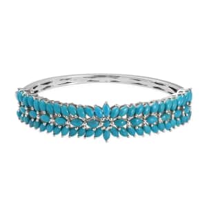 Sleeping Beauty Turquoise Bracelet, Sterling Silver Bangle Bracelet, Floral Bracelet, Silver Jewelry For Her (7.25 In) 9.15 ctw