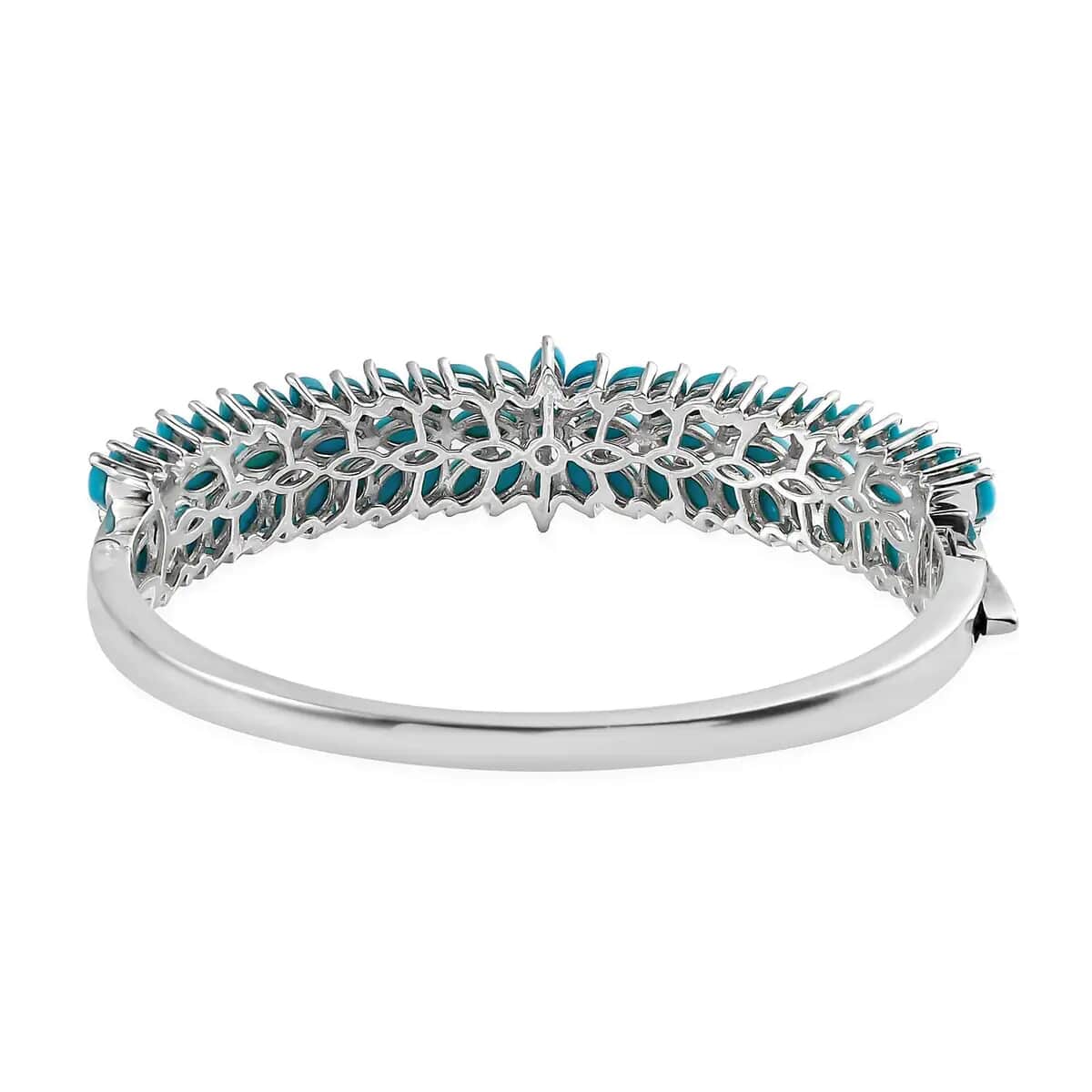 Sleeping Beauty Turquoise Bracelet, Sterling Silver Bangle Bracelet, Floral Bracelet, Silver Jewelry For Her (7.25 In) 9.15 ctw image number 5