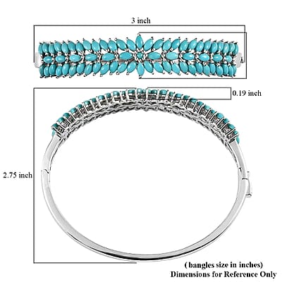Sleeping Beauty Turquoise 9.15 ctw Bracelet, Sterling Silver Bangle Bracelet, Floral Bracelet, Silver Jewelry For Her (8.00 In)