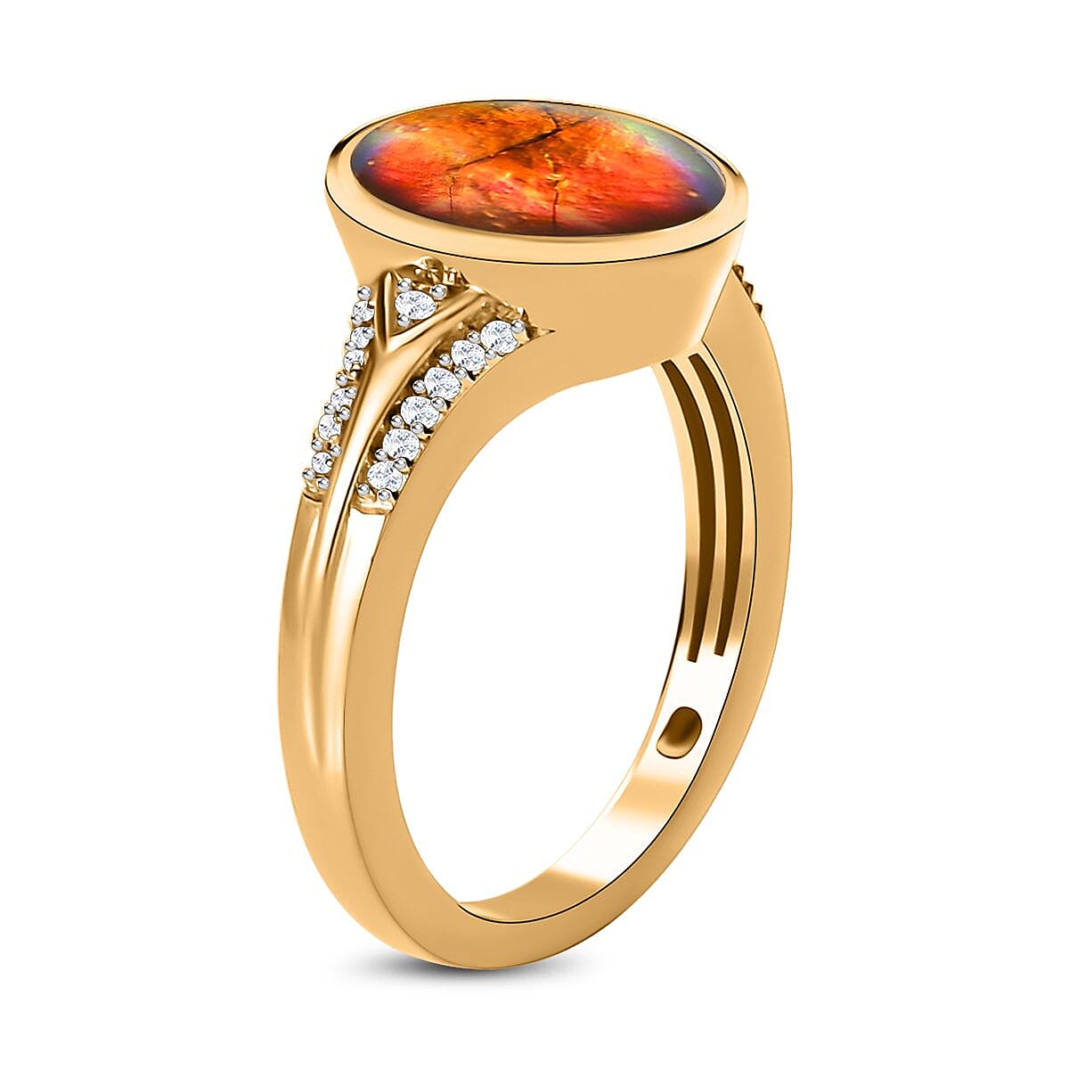 Ammolite and White Zircon 3.07 ctw Ring in 18K Vermeil Yellow Gold Over Sterling Silver (Size 8.0)