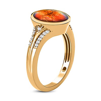 Ammolite and White Zircon 3.07 ctw Ring in 18K Vermeil Yellow Gold Over Sterling Silver (Size 8.0)
