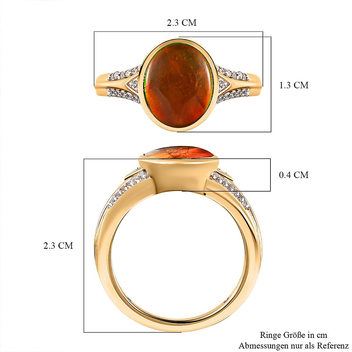 Ammolite and White Zircon 3.07 ctw Ring in 18K Vermeil Yellow Gold Over Sterling Silver (Size 8.0)