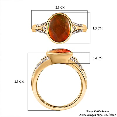 Ammolite and White Zircon 3.07 ctw Ring in 18K Vermeil Yellow Gold Over Sterling Silver (Size 8.0)