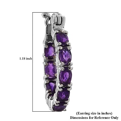 African Amethyst Inside Out Hoop Earrings in Stainless Steel 7.60 ctw