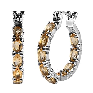 Brazilian Citrine Hoop Earrings in Stainless Steel 7.70 ctw