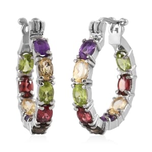 Multi Gemstone Inside Out Hoop Earrings in Stainless Steel 8.30 ctw