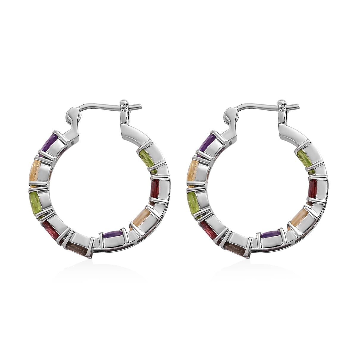Multi Gemstone Inside Out Hoop Earrings in Stainless Steel 8.30 ctw image number 3