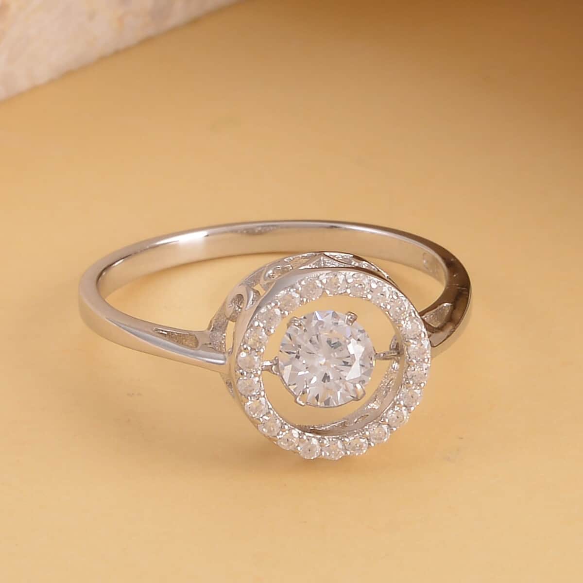 Simulated Diamond Sparkling Dancing Round Ring in Rhodium Over Sterling Silver (Size 10.0) 1.05 ctw image number 1