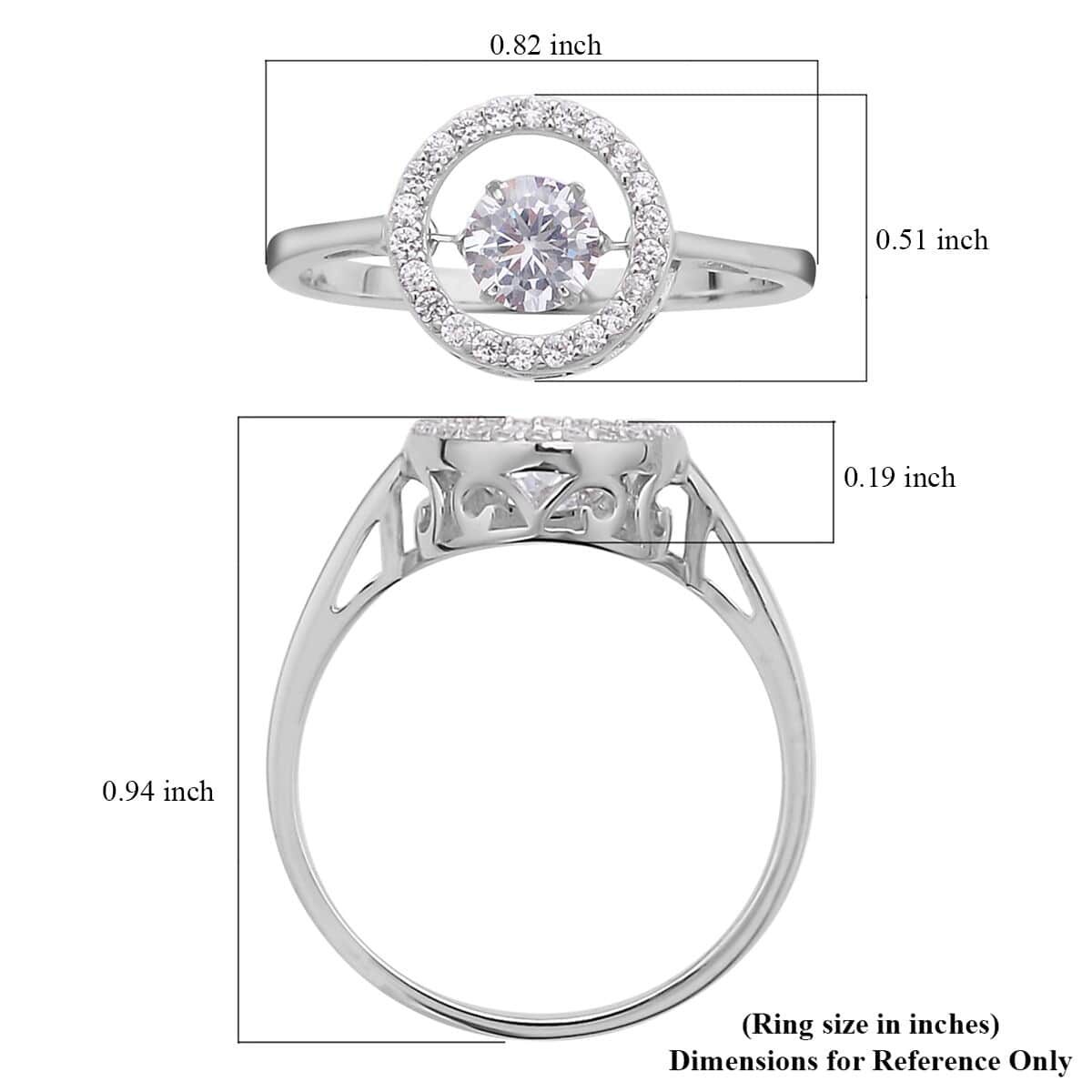 Simulated Diamond Sparkling Dancing Round Ring in Rhodium Over Sterling Silver (Size 10.0) 1.05 ctw image number 5