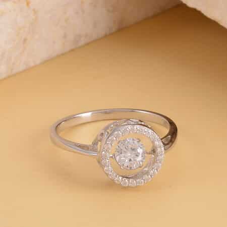 Simulated Diamond Sparkling Dancing Round Ring in Rhodium Over Sterling Silver (Size 5.0) 1.05 ctw image number 1