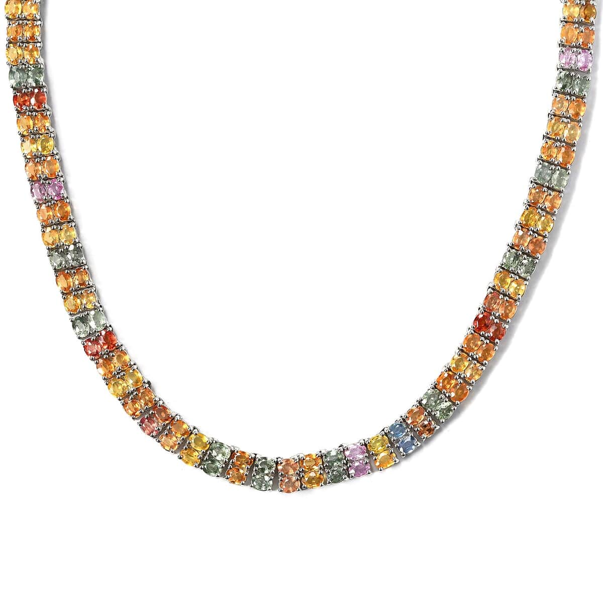 Multi Sapphire and Natural Thai Black Spinel Necklace 18 Inches in Vermeil Yellow Gold Over Sterling Silver 30.15 Grams 45.65 ctw image number 0