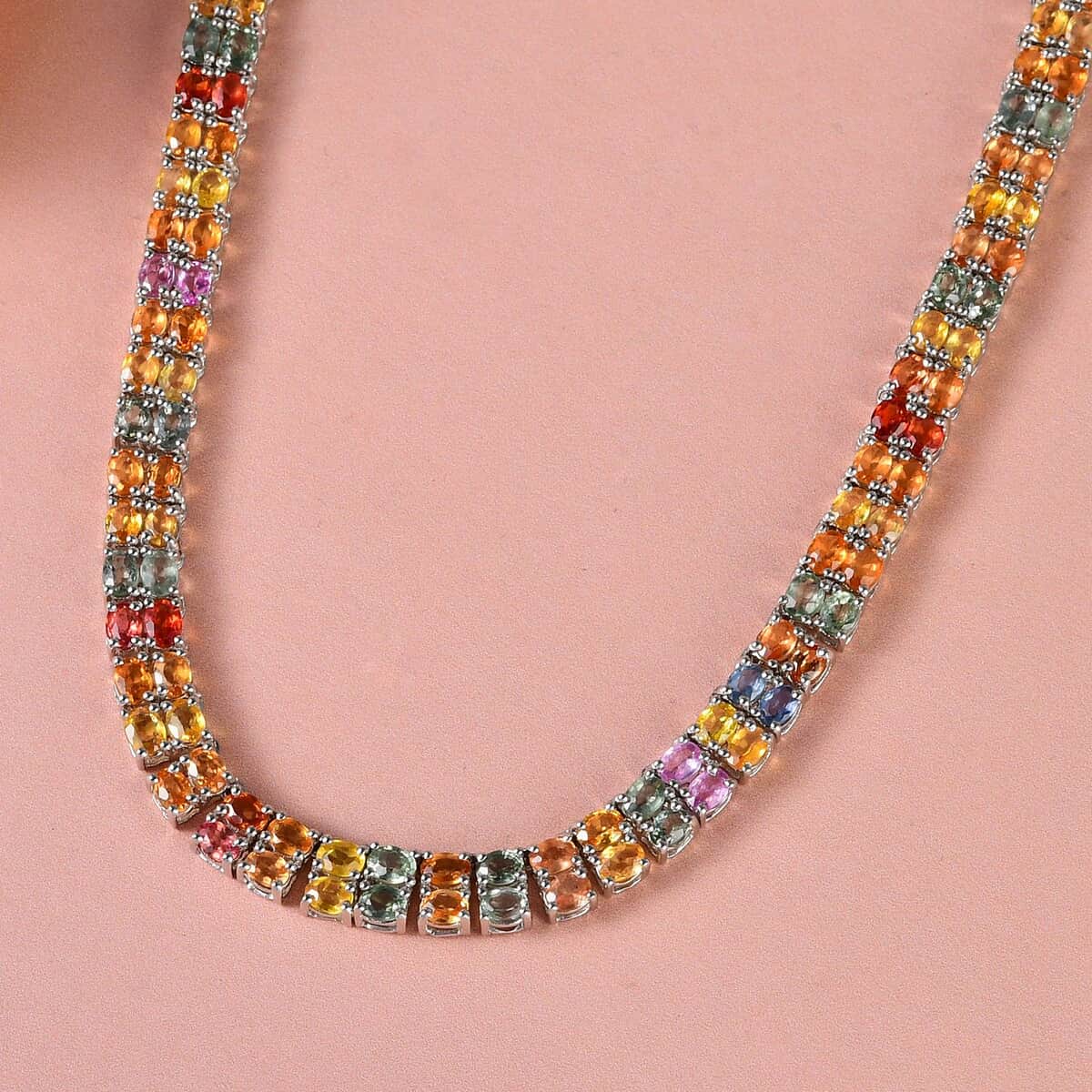Multi Sapphire and Natural Thai Black Spinel Necklace 18 Inches in Vermeil Yellow Gold Over Sterling Silver 30.15 Grams 45.65 ctw image number 1
