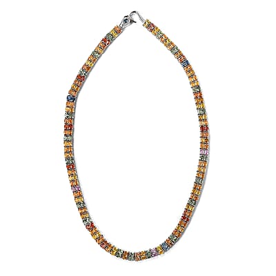 Multi Sapphire and Thai Black Spinel Double-Row Tennis Necklace 18 Inches in Platinum Over Sterling Silver 28.60 Grams 45.65 ctw