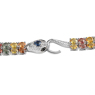 Multi Sapphire and Thai Black Spinel Double-Row Tennis Necklace 18 Inches in Platinum Over Sterling Silver 28.60 Grams 45.65 ctw
