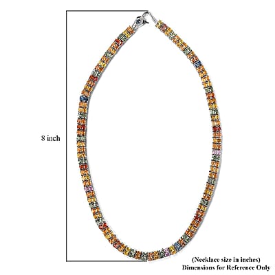 Multi Sapphire and Thai Black Spinel Double-Row Tennis Necklace 18 Inches in Platinum Over Sterling Silver 28.60 Grams 45.65 ctw