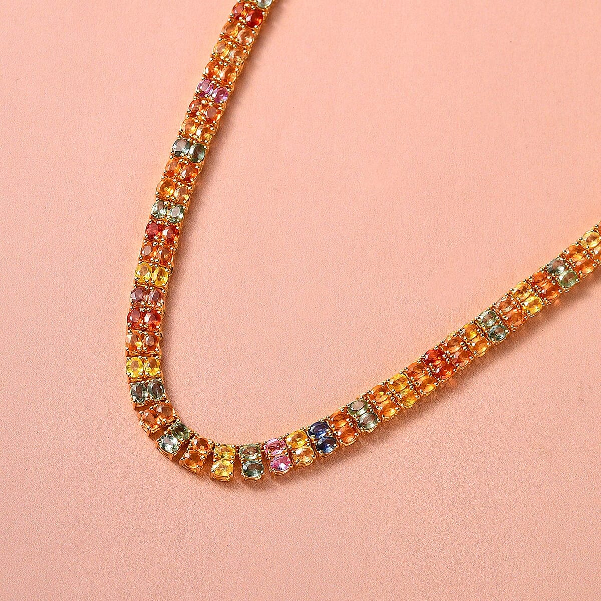 Multi Sapphire and Thai Black Spinel Double-Row Tennis Necklace 18 Inches in Vermeil Yellow Gold Over Sterling Silver 30.15 Grams 45.65 ctw image number 1