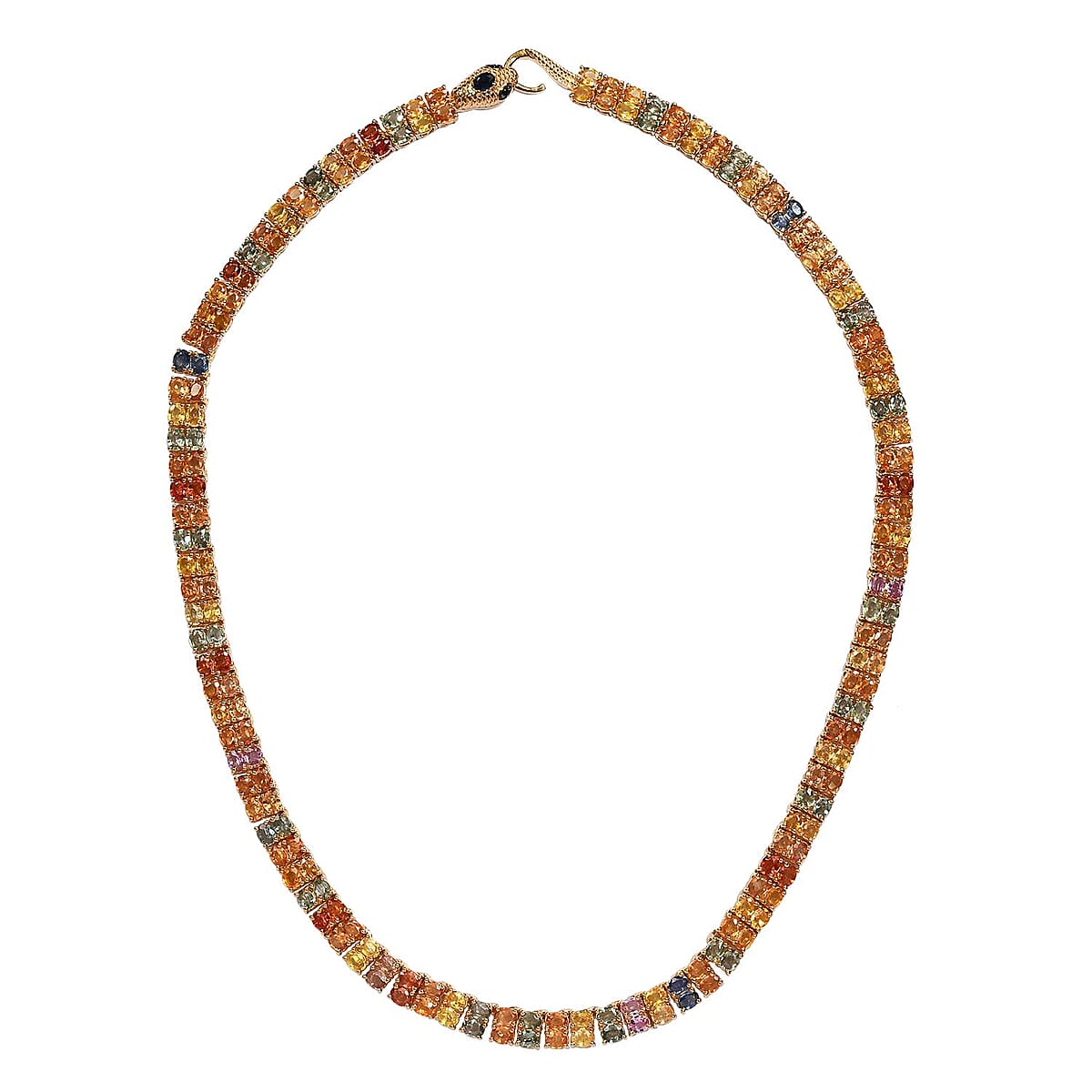 Multi Sapphire and Thai Black Spinel Double-Row Tennis Necklace 18 Inches in Vermeil Yellow Gold Over Sterling Silver 30.15 Grams 45.65 ctw image number 3