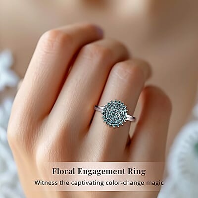 Narsipatnam Alexandrite 1.00 ctw Ring in Rhodium and Platinum Over Sterling Silver, Flower Engagement Ring, Cluster Ring, Wedding Rings For Women (Size 10)