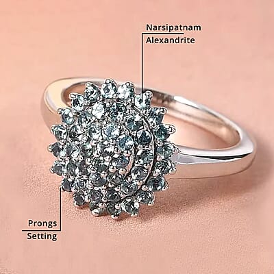 Narsipatnam Alexandrite 1.00 ctw Ring in Rhodium and Platinum Over Sterling Silver, Flower Engagement Ring, Cluster Ring, Wedding Rings For Women (Size 10)