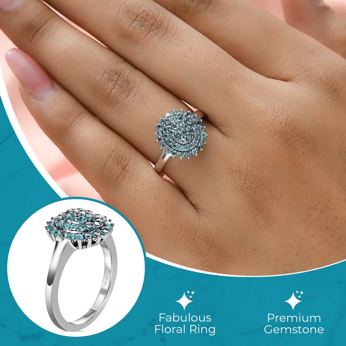 Narsipatnam Alexandrite 1.00 ctw Ring in Rhodium and Platinum Over Sterling Silver, Flower Engagement Ring, Cluster Ring, Wedding Rings For Women (Size 6) image number 2