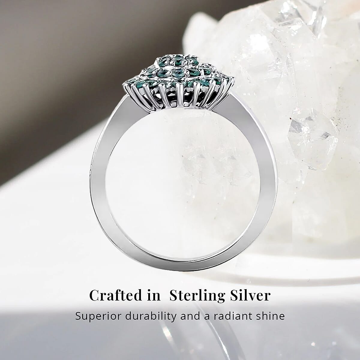 D'Joy Narsipatnam Alexandrite 1.00 ctw Ring in Rhodium and Platinum Over Sterling Silver, Flower Engagement Ring, Cluster Ring, Wedding Rings For Women (Size 7) image number 2