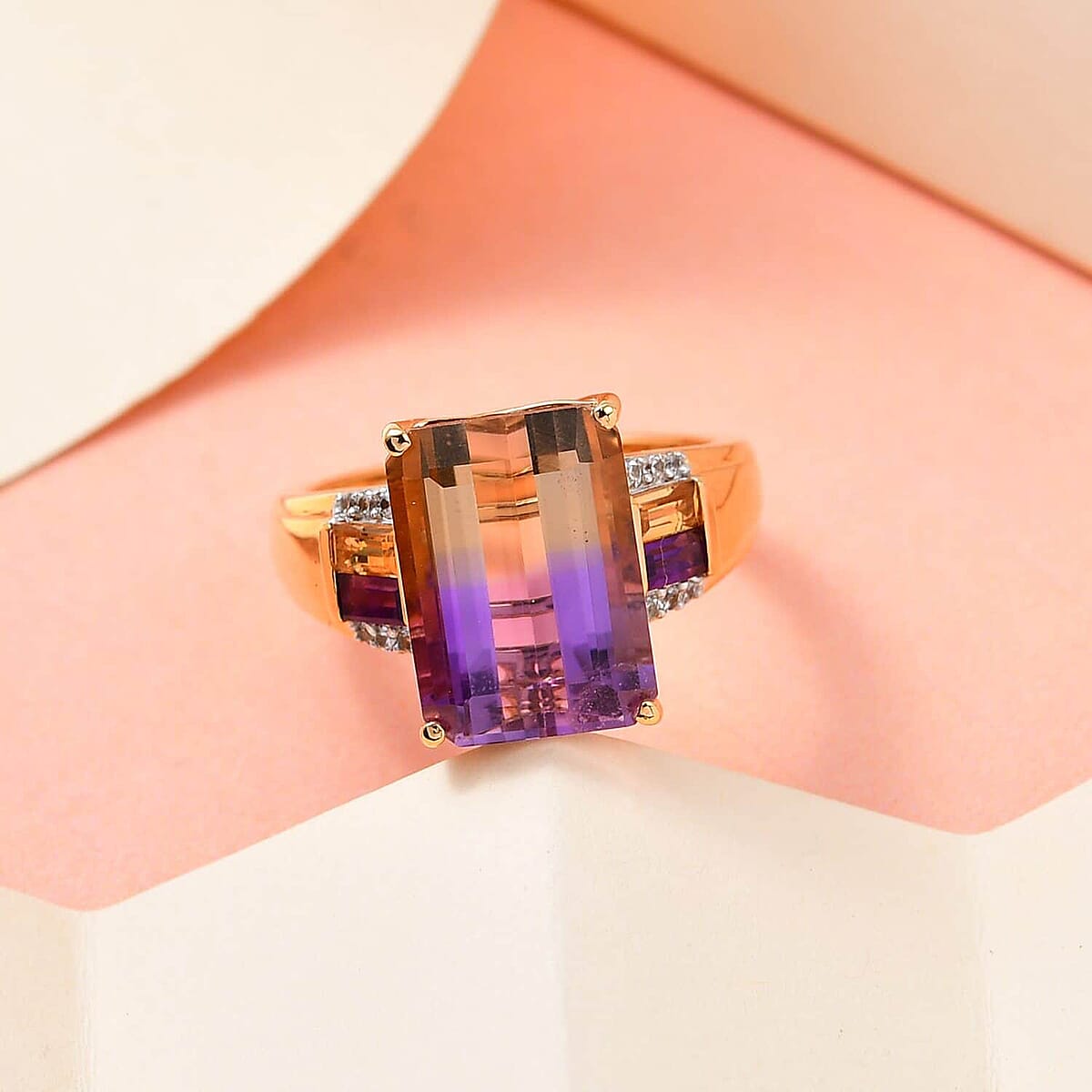 AAA Anahi Ametrine and Multi Gemstone Ring in Vermeil Yellow Gold Over Sterling Silver, Ametrine Jewelry, Birthday Gift For Her 7.25 ctw (Del. 10-15 Days) image number 1