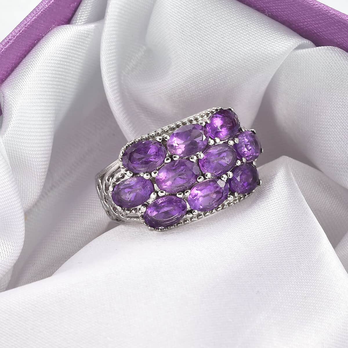 African Amethyst Ring in Stainless Steel (Size 10.0) 3.90 ctw image number 1