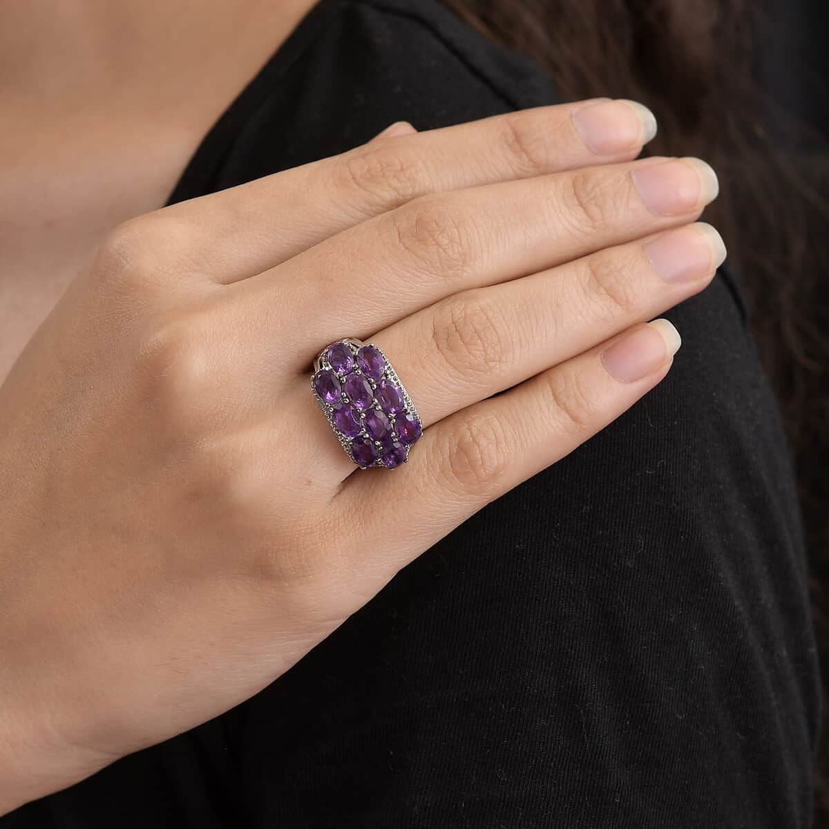 African Amethyst Ring in Stainless Steel (Size 10.0) 3.90 ctw image number 2