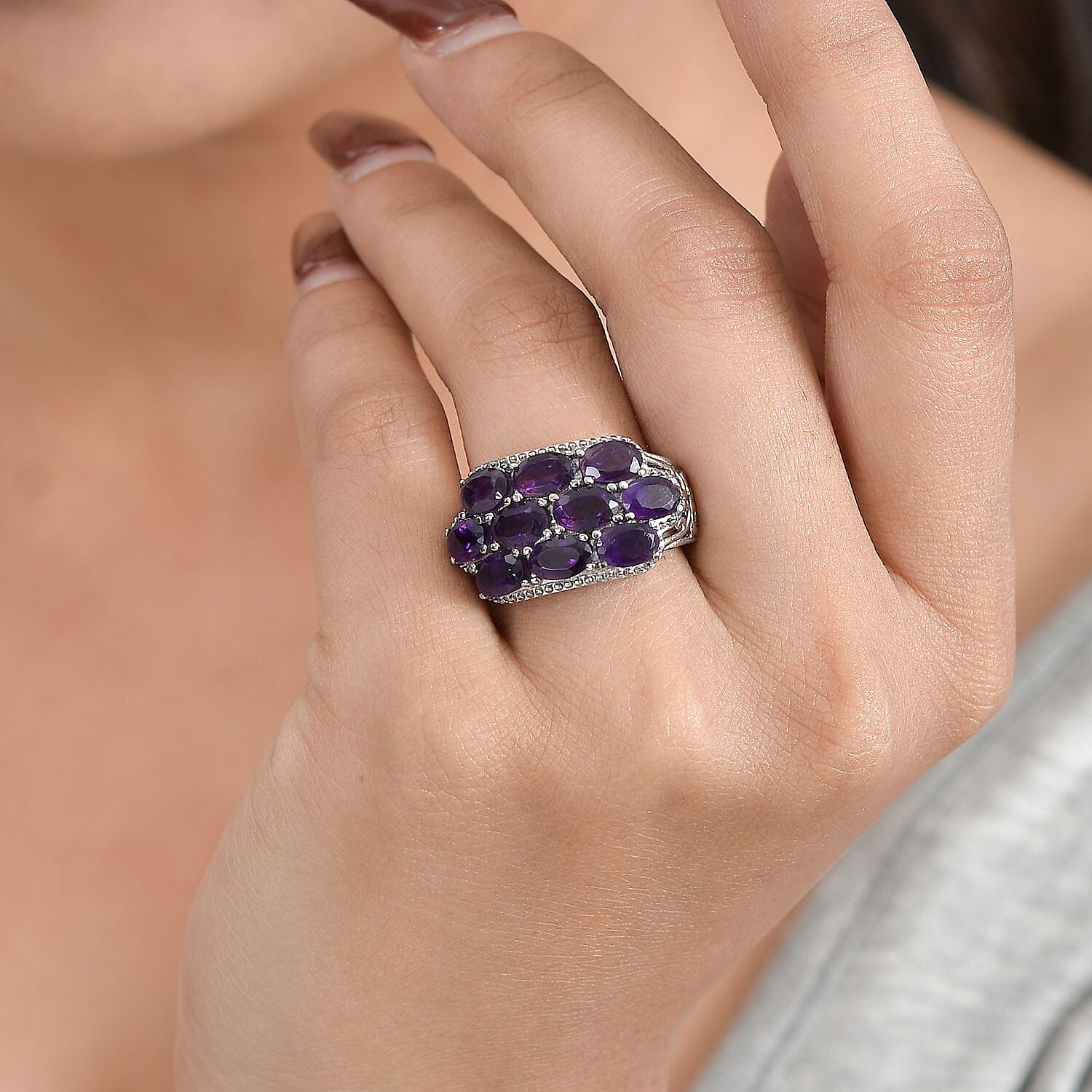 African Amethyst 4.30 ctw Ring in Stainless Steel (Size 5.0)