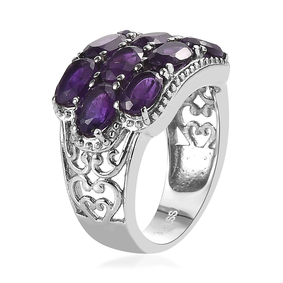 African Amethyst Ring in Stainless Steel (Size 10.0) 3.90 ctw image number 2