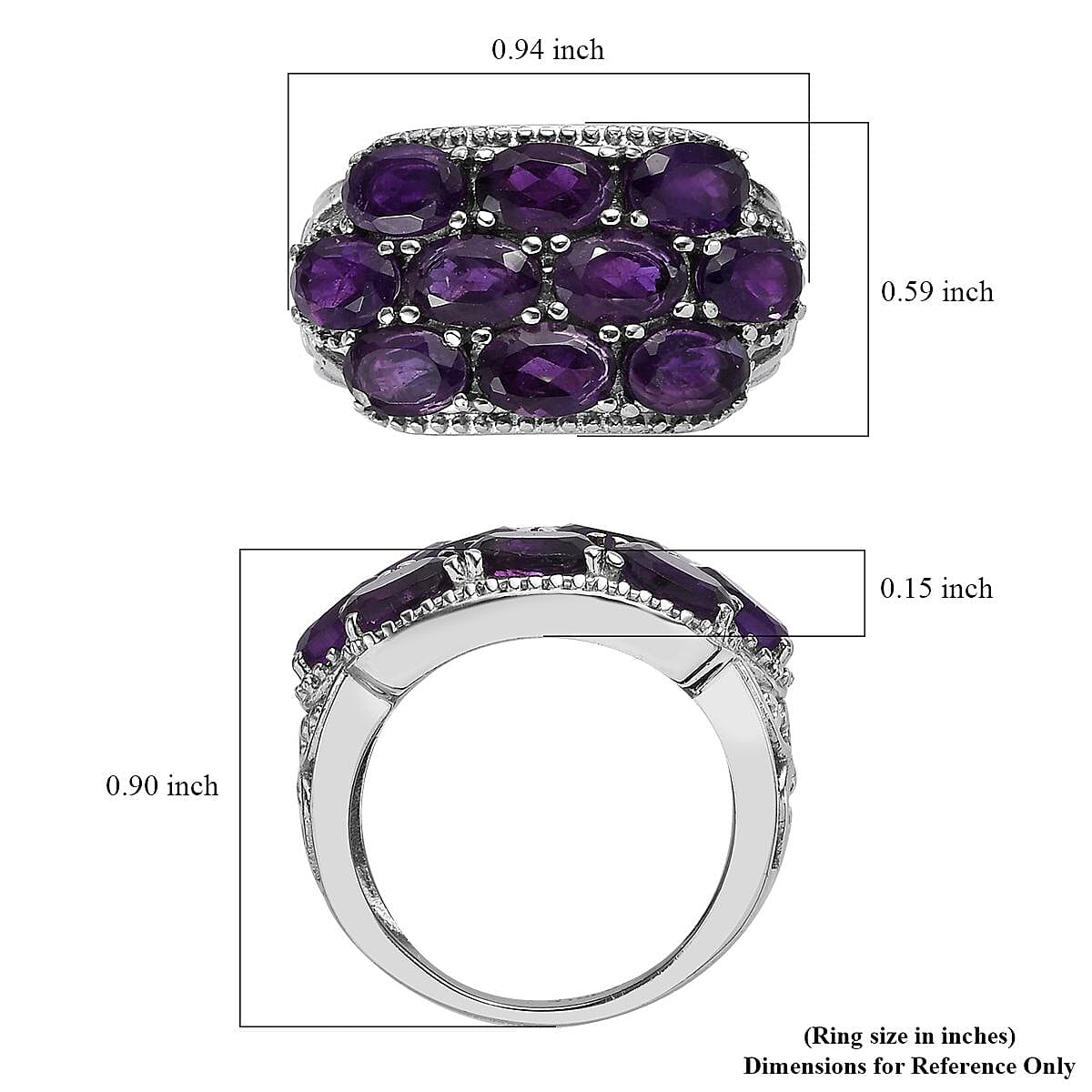 African Amethyst 4.30 ctw Ring in Stainless Steel (Size 5.0)