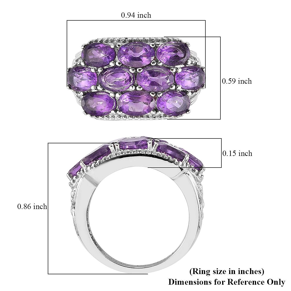 African Amethyst 4.30 ctw Ring in Stainless Steel (Size 5.0)