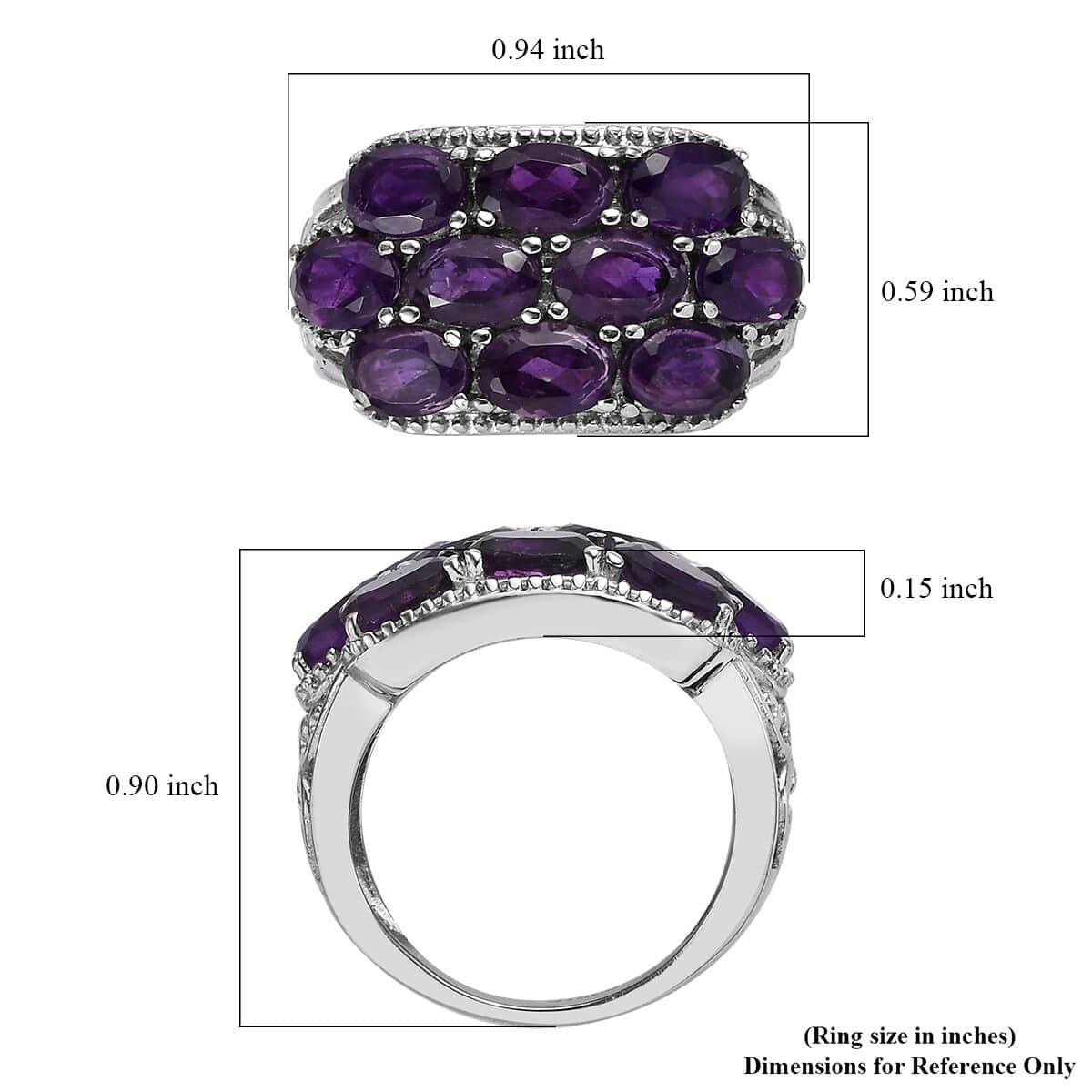 African Amethyst 4.30 ctw Ring in Stainless Steel (Size 6.0) image number 4