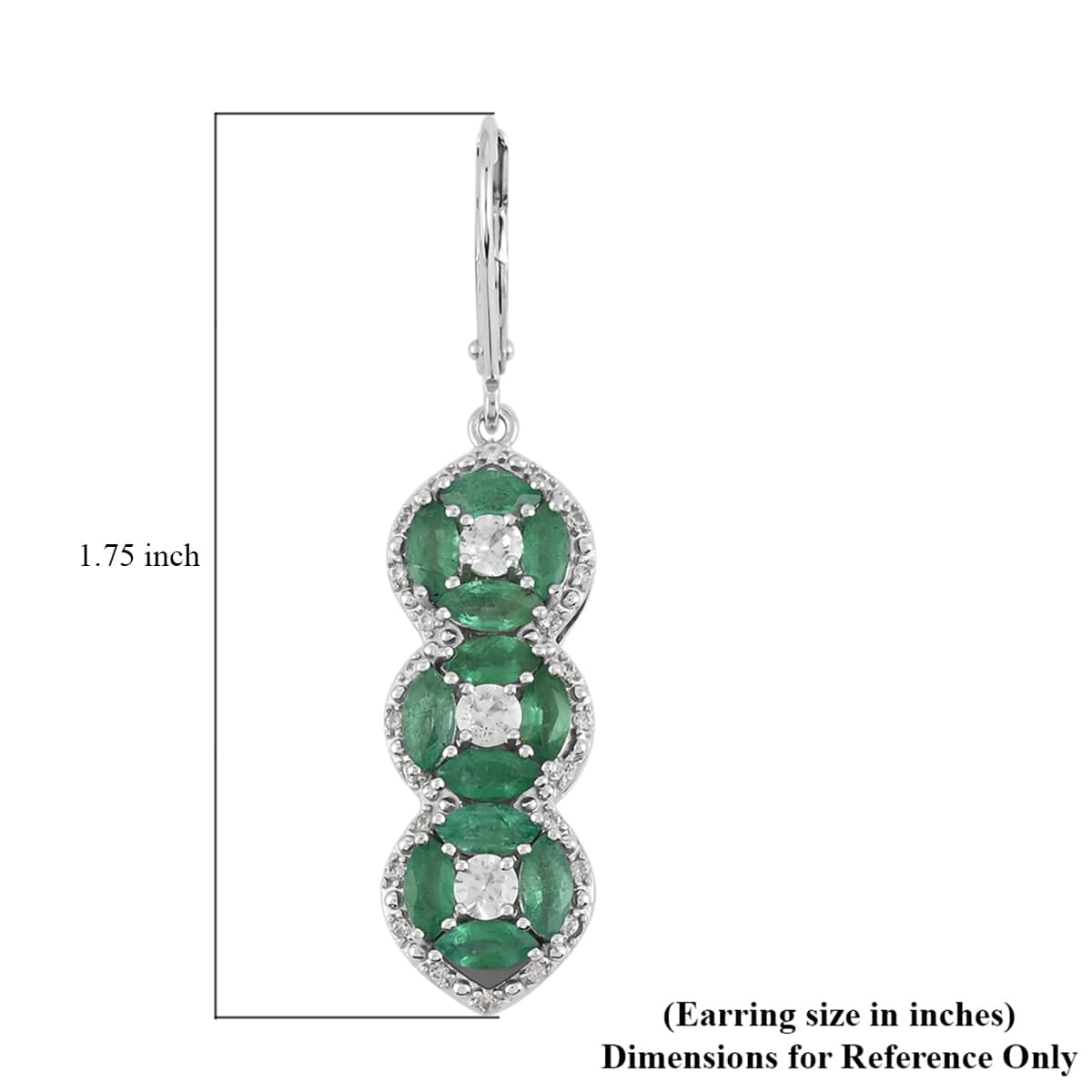 AAA Kagem Zambian Intense Green Emerald and Natural White Zircon Dangle Earrings in Rhodium Over Sterling Silver 4.25 ctw image number 3