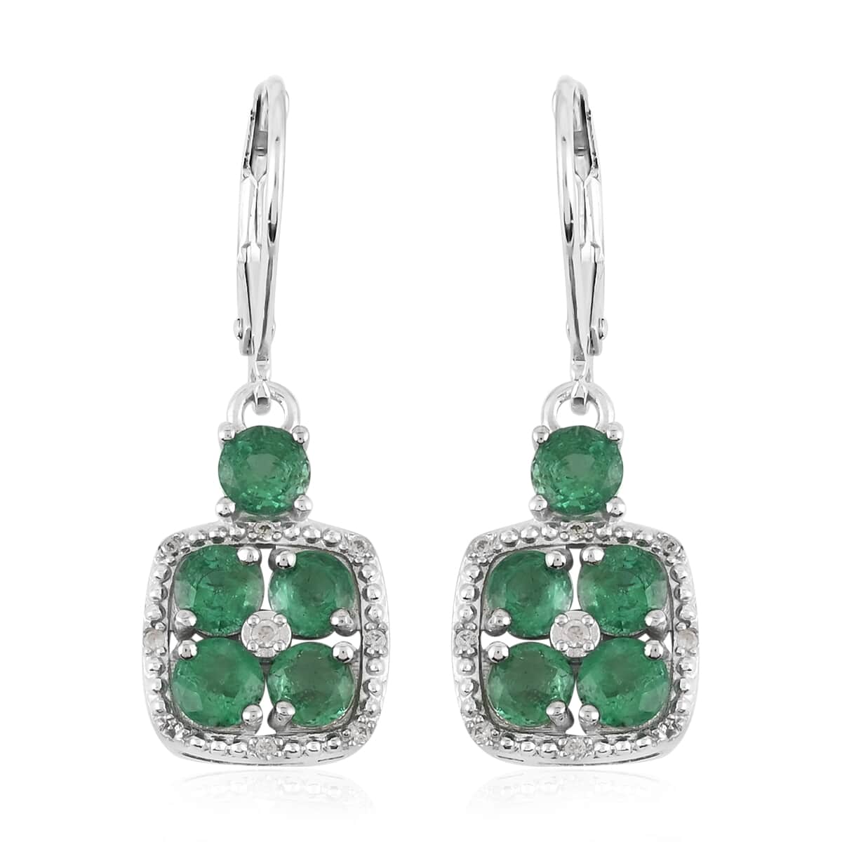 AAA Kagem Emerald and White Zircon Dangle Earrings in Rhodium Over Sterling Silver 2.65 ctw image number 0