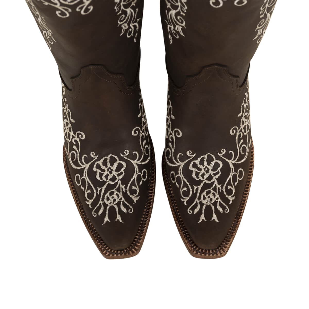 TANNER MARK Dark Brown Floral Stitched Snip Toe Boot 6 image number 4