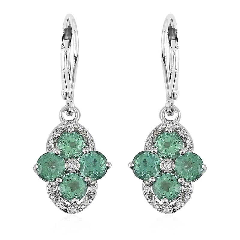 AAA Kagem Emerald and White Zircon Lever Back Earrings