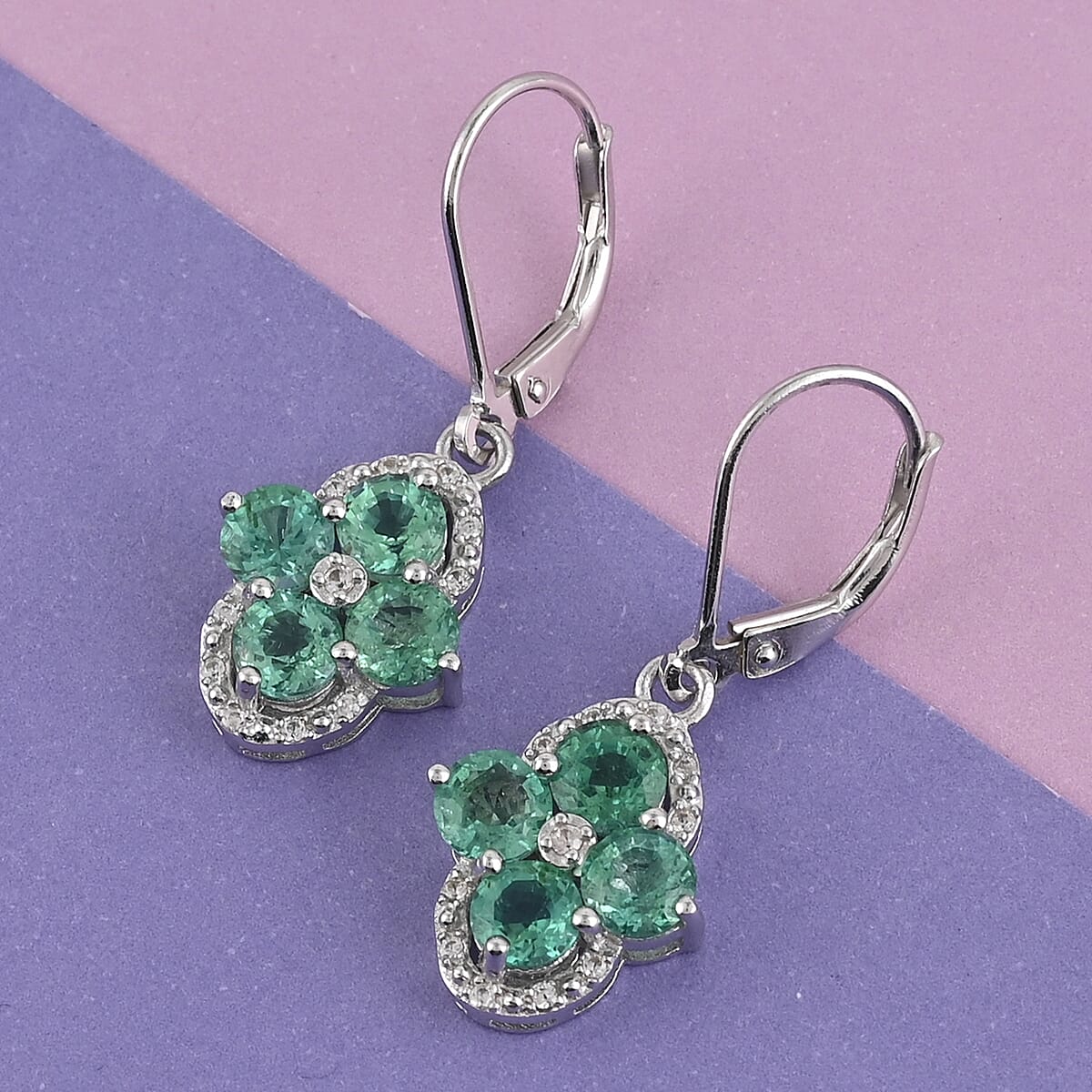 AAA Kagem Emerald and White Zircon Lever Back Earrings in Rhodium Over Sterling Silver 3.00 ctw image number 1
