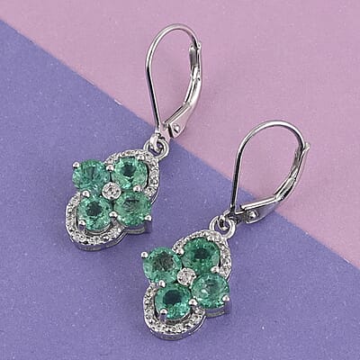 AAA Kagem Emerald and White Zircon Lever Back Earrings